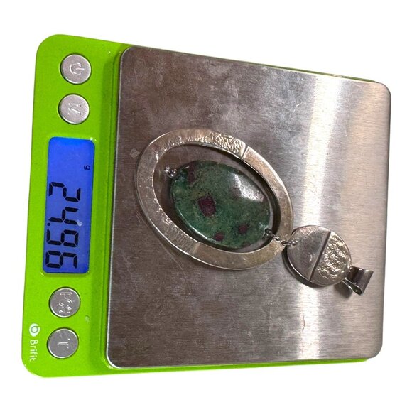 Vintage Designer Taxco Sterling Silver 925 Ruby In Zoisite Statement Pendant - Picture 5 of 7